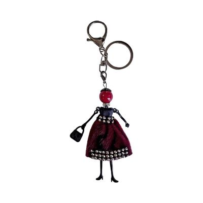 Wrapables Hanging Fashionista Doll Keychain, Crystal Rhinestone Keyring Bag Charm, Burgundy Retro Image 1