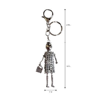 Wrapables Hanging Fashionista Doll Keychain, Crystal Rhinestone Keyring Bag Charm, Silver Image 1