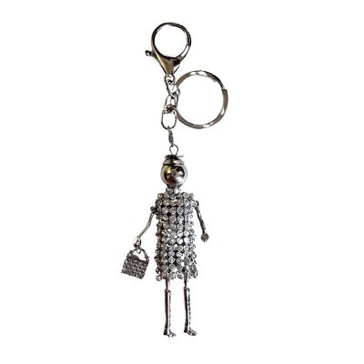 Wrapables Hanging Fashionista Doll Keychain, Crystal Rhinestone Keyring Bag Charm, Silver Image 1