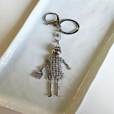 Wrapables Hanging Fashionista Doll Keychain, Crystal Rhinestone Keyring Bag Charm, Silver Image 2