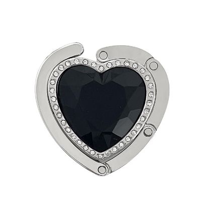 Wrapables Heart Shaped Purse Hook Hanger with Rhinestones, Black Image 1