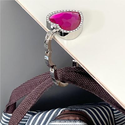 Wrapables Heart Shaped Purse Hook Hanger with Rhinestones, Pink Image 3