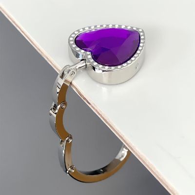 Wrapables Heart Shaped Purse Hook Hanger with Rhinestones, Purple Image 2