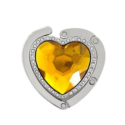 Wrapables Heart Shaped Purse Hook Hanger with Rhinestones, Yellow Image 1