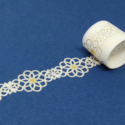 Wrapables Hollow Lace Pattern Washi Masking Tape 2M Length Total (Set of 2), Gold Princess Image 1