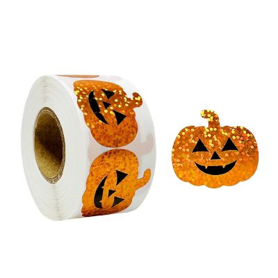 Wrapables Holographic Halloween Sticker Roll 500pcs, Pumpkin Image 1