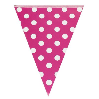 Wrapables Hot Pink Polka Dots Triangle Pennant Banner Party Decorations Image 1