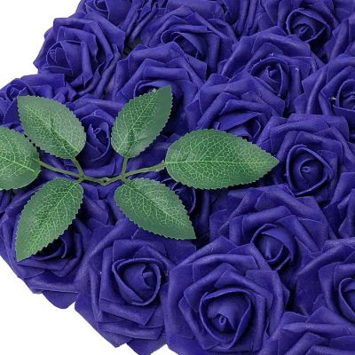 Wrapables Indigo Artificial Flowers, 50 Real Touch Latex Roses Image 1