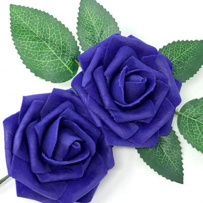 Wrapables Indigo Artificial Flowers, 50 Real Touch Latex Roses Image 2