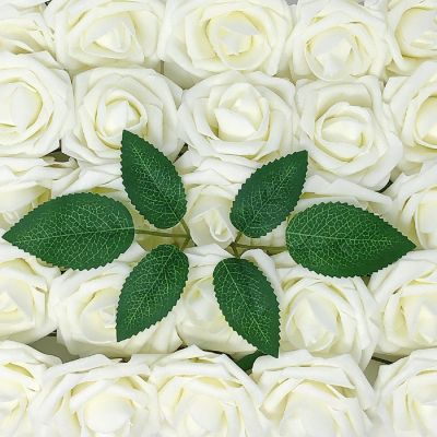 Wrapables Ivory Artificial Flowers, 50 Real Touch Latex Roses Image 1