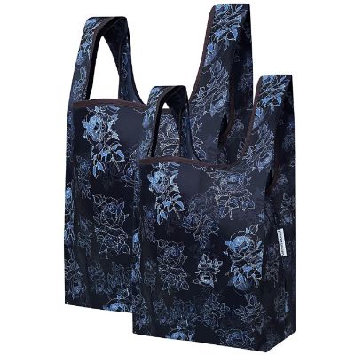 Wrapables JoliBag Nylon Reusable Grocery Bag, 2 Pack, Black Rose Image 1