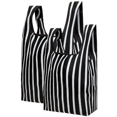 Wrapables JoliBag Nylon Reusable Grocery Bag, 2 Pack, Black Stripes Image 1