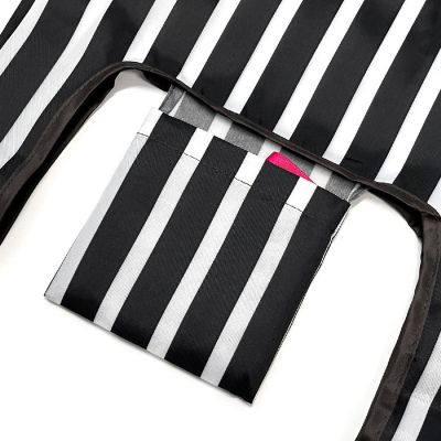 Wrapables JoliBag Nylon Reusable Grocery Bag, 2 Pack, Black Stripes Image 3