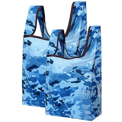Wrapables JoliBag Nylon Reusable Grocery Bag, 2 Pack, Camouflage Blue Image 1
