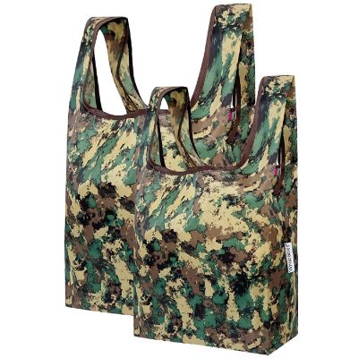 Wrapables JoliBag Nylon Reusable Grocery Bag, 2 Pack, Camouflage Green Image 1