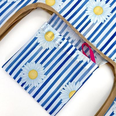 Wrapables JoliBag Nylon Reusable Grocery Bag, 2 Pack, Daisies & Stripes Image 3