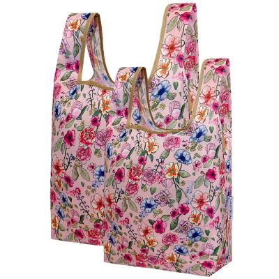 Wrapables JoliBag Nylon Reusable Grocery Bag, 2 Pack, Easter Floral Image 1