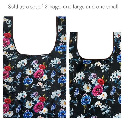 Wrapables JoliBag Nylon Reusable Grocery Bag, 2 Pack, Electric Flowers Image 2