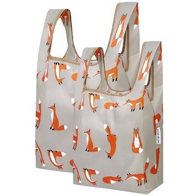 Wrapables JoliBag Nylon Reusable Grocery Bag, 2 Pack, Foxes 1 Image 1