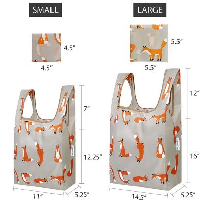 Wrapables JoliBag Nylon Reusable Grocery Bag, 2 Pack, Foxes 1 Image 1