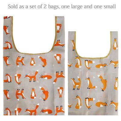 Wrapables JoliBag Nylon Reusable Grocery Bag, 2 Pack, Foxes 1 Image 2