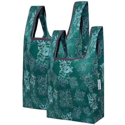 Wrapables JoliBag Nylon Reusable Grocery Bag, 2 Pack, Green Rose Image 1