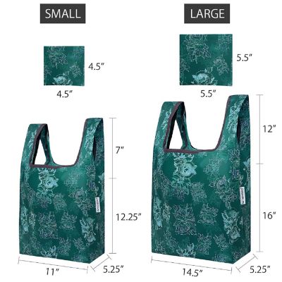 Wrapables JoliBag Nylon Reusable Grocery Bag, 2 Pack, Green Rose Image 1