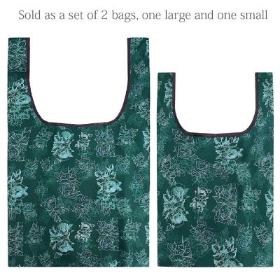 Wrapables JoliBag Nylon Reusable Grocery Bag, 2 Pack, Green Rose Image 2