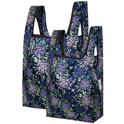 Wrapables JoliBag Nylon Reusable Grocery Bag, 2 Pack, Purple Bloom Image 1