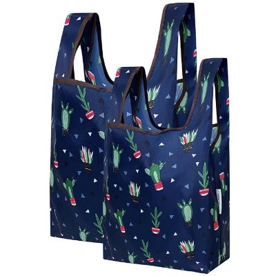 Wrapables JoliBag Nylon Reusable Grocery Bag, 2 Pack, Succulents Image 1