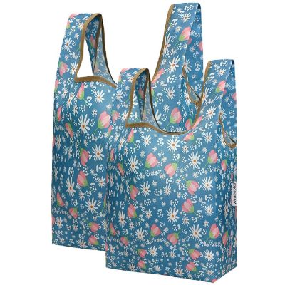 Wrapables JoliBag Nylon Reusable Grocery Bag, 2 Pack, Tulips & Daisies Image 1