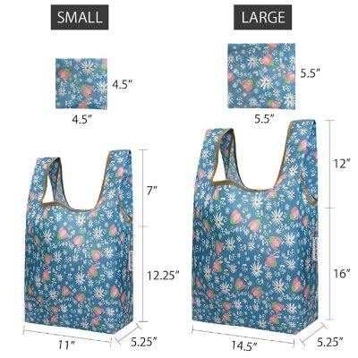 Wrapables JoliBag Nylon Reusable Grocery Bag, 2 Pack, Tulips & Daisies Image 1