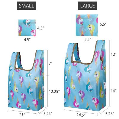 Wrapables JoliBag Nylon Reusable Grocery Bag, 2 Pack, Unicorn Ice Cream Image 1