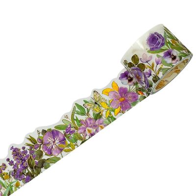 Wrapables Landscape Floral 30mm x 3M Metallic Gold Foil Washi Tape, Sweet Violets Image 1