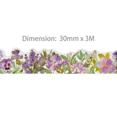 Wrapables Landscape Floral 30mm x 3M Metallic Gold Foil Washi Tape, Sweet Violets Image 1