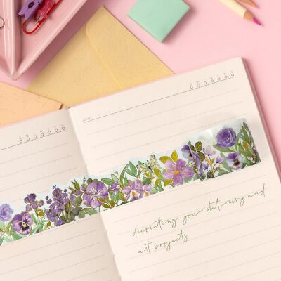 Wrapables Landscape Floral 30mm x 3M Metallic Gold Foil Washi Tape, Sweet Violets Image 2