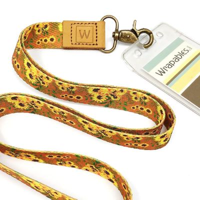 Wrapables Lanyard Keychain and ID Badge Holder, Sunflowers Tan Image 2
