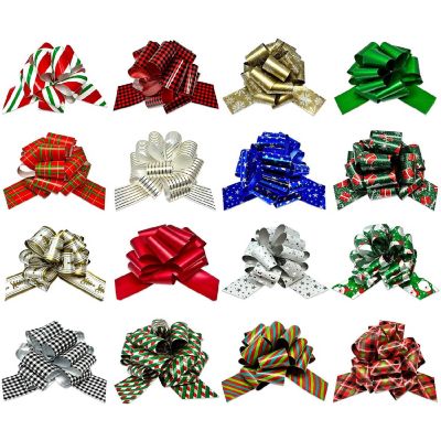 Wrapables Large 5" Christmas Pull Bows, Ribbon Bows (16pcs) Image 1