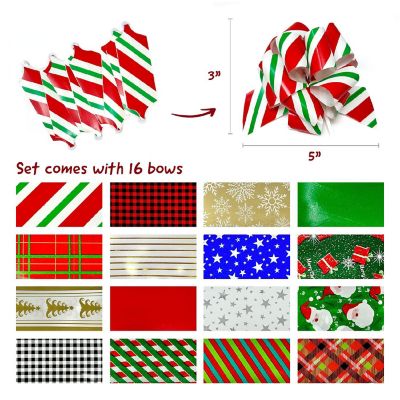 Wrapables Large 5" Christmas Pull Bows, Ribbon Bows (16pcs) Image 1