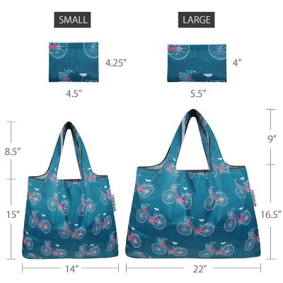 Wrapables Large & Small Foldable Tote Nylon Reusable Grocery Bags, Set of 2, Bicycles Image 1