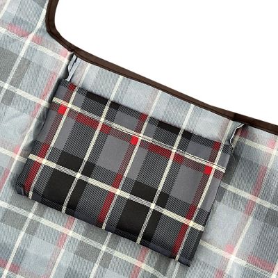 Wrapables Large & Small Foldable Tote Nylon Reusable Grocery Bags, Set of 2, Black Plaid Image 2