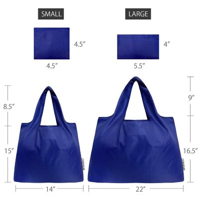 Wrapables Large & Small Foldable Tote Nylon Reusable Grocery Bags, Set of 2, Blue Image 1