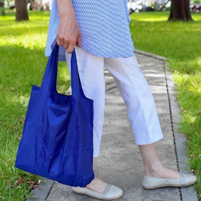 Wrapables Large & Small Foldable Tote Nylon Reusable Grocery Bags, Set of 2, Blue Image 3