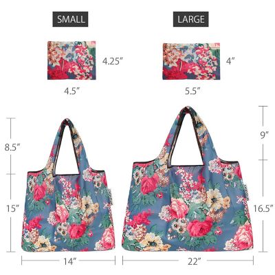 Wrapables Large & Small Foldable Tote Nylon Reusable Grocery Bags, Set of 2, Bouquet Image 1