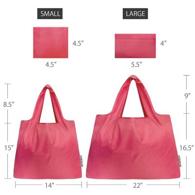Wrapables Large & Small Foldable Tote Nylon Reusable Grocery Bags, Set of 2, Bright Pink Image 1