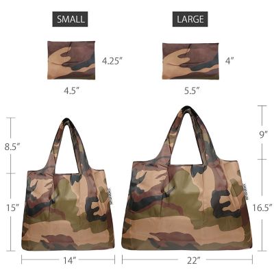 Wrapables Large & Small Foldable Tote Nylon Reusable Grocery Bags, Set of 2, Camo Image 1