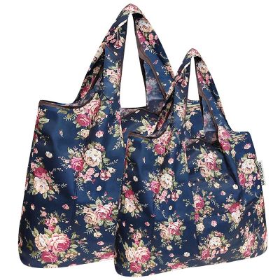 Wrapables Large & Small Foldable Tote Nylon Reusable Grocery Bags, Set of 2, Classic Roses Image 1