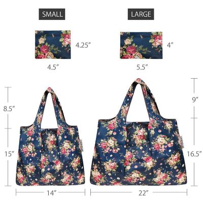 Wrapables Large & Small Foldable Tote Nylon Reusable Grocery Bags, Set of 2, Classic Roses Image 1