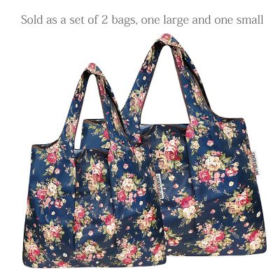 Wrapables Large & Small Foldable Tote Nylon Reusable Grocery Bags, Set of 2, Classic Roses Image 2