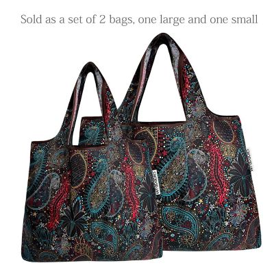 Wrapables Large & Small Foldable Tote Nylon Reusable Grocery Bags, Set of 2, Cosmic Paisley Image 2